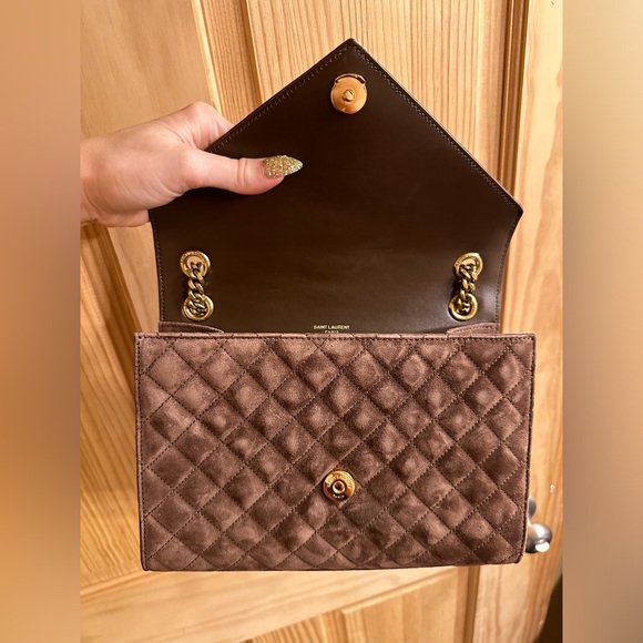 Yves Saint Laurent (ysl) medium suede envelope crossbody handbag/bag dark brown - Picture 10 of 12